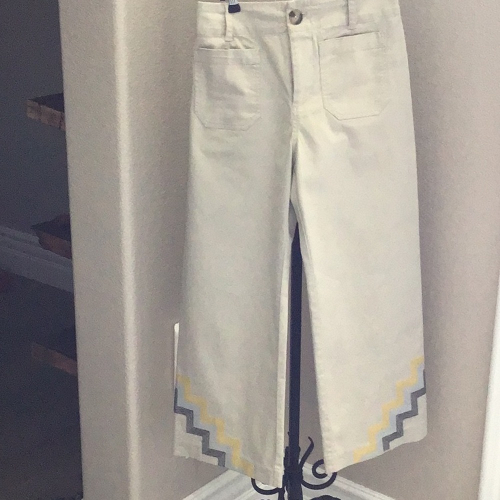 Maeve (Anthropologie) tan khaki pants with gold and black piping